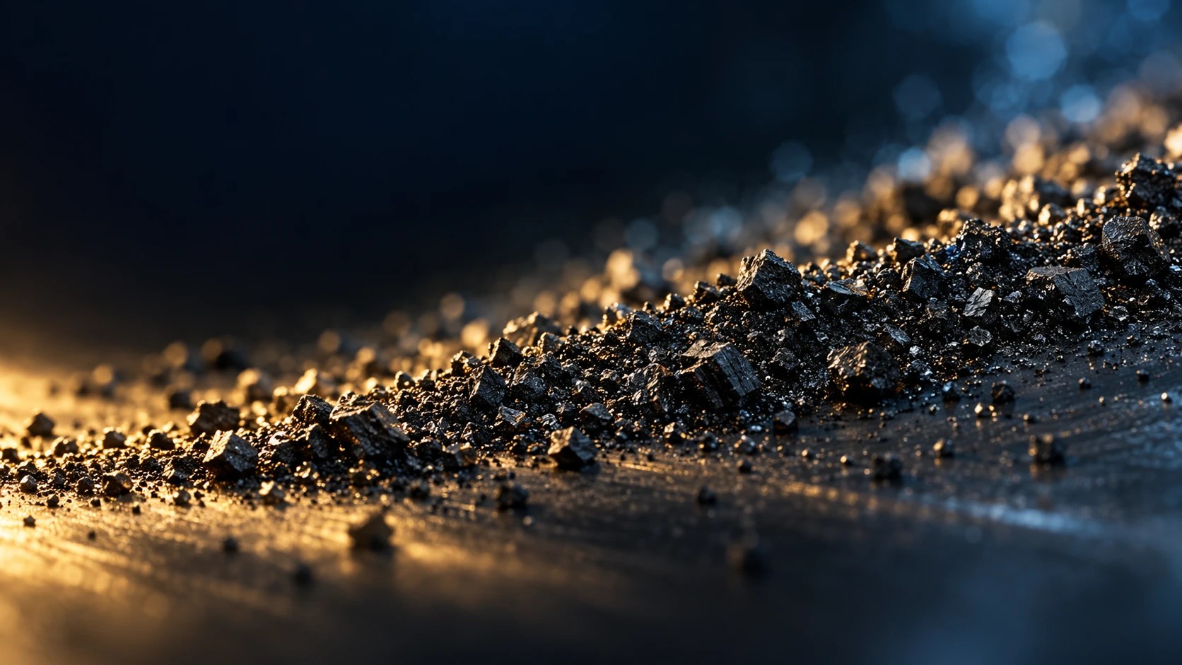 Conceptual macro view of fine dark carbon particles on a graphite surface