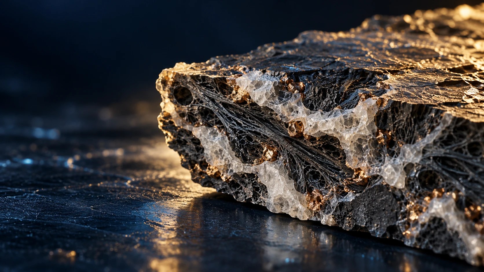 Conceptual cutaway of dark carbon and pale silica textures integrated in a nanocomposite