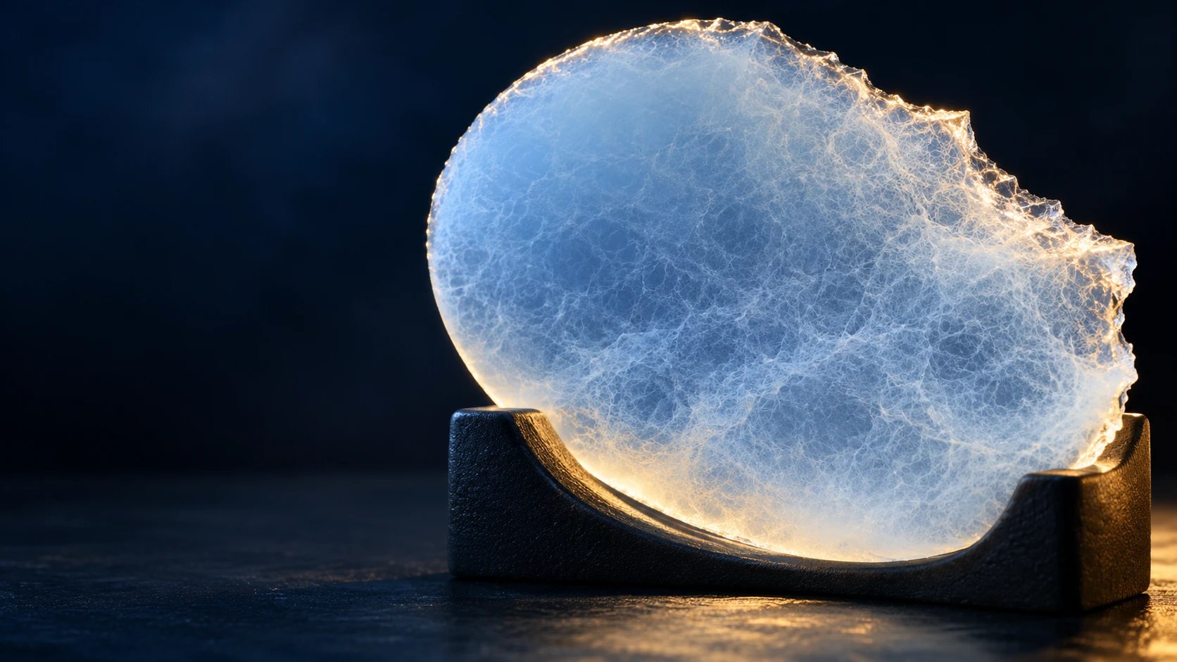 Conceptual thin translucent silica aerogel disk illuminated by a soft gold edge light