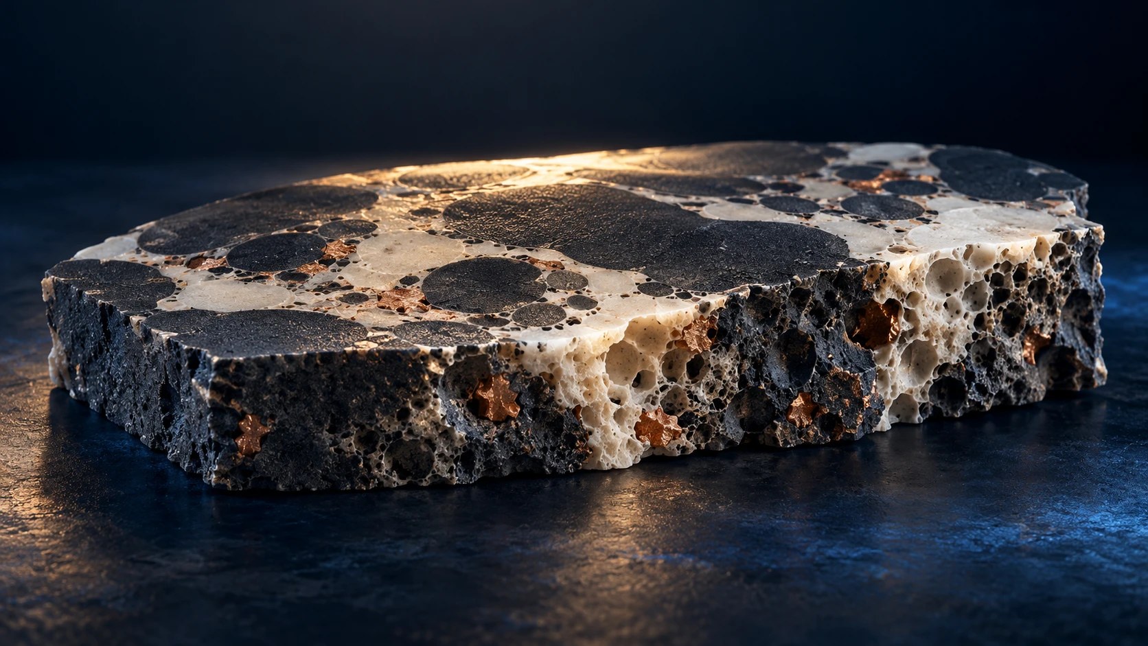 Conceptual polished cross-section of a carbon and silica composite xerogel