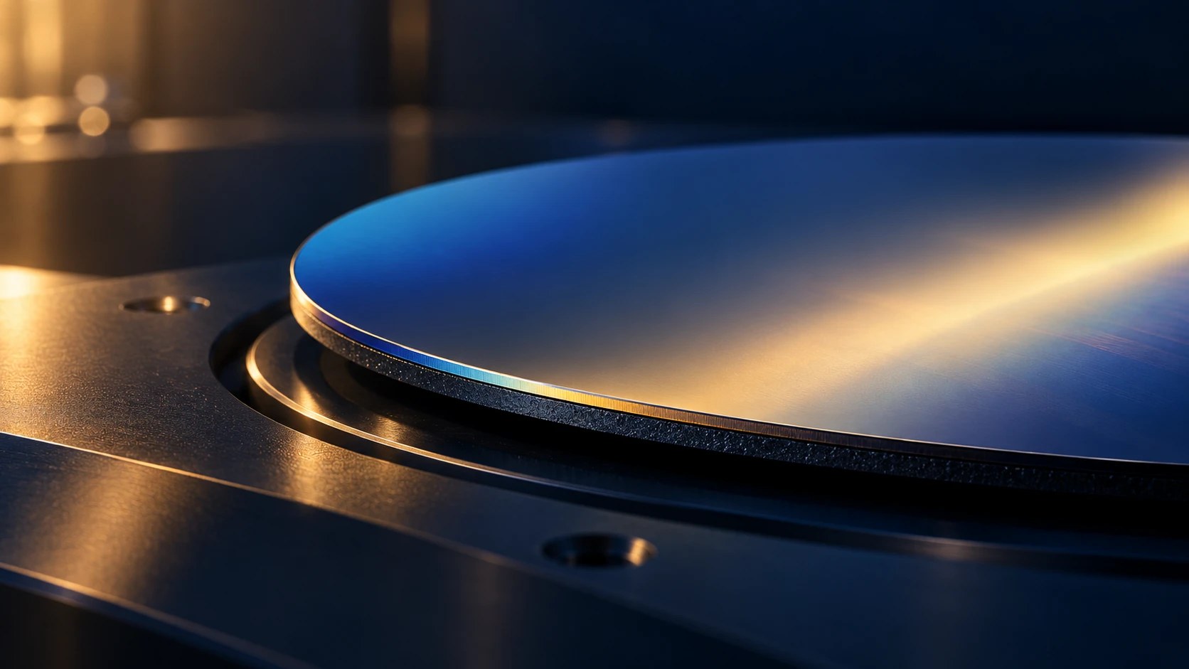 Conceptual thin-film coated wafer with a subtle blue-gold interference sheen