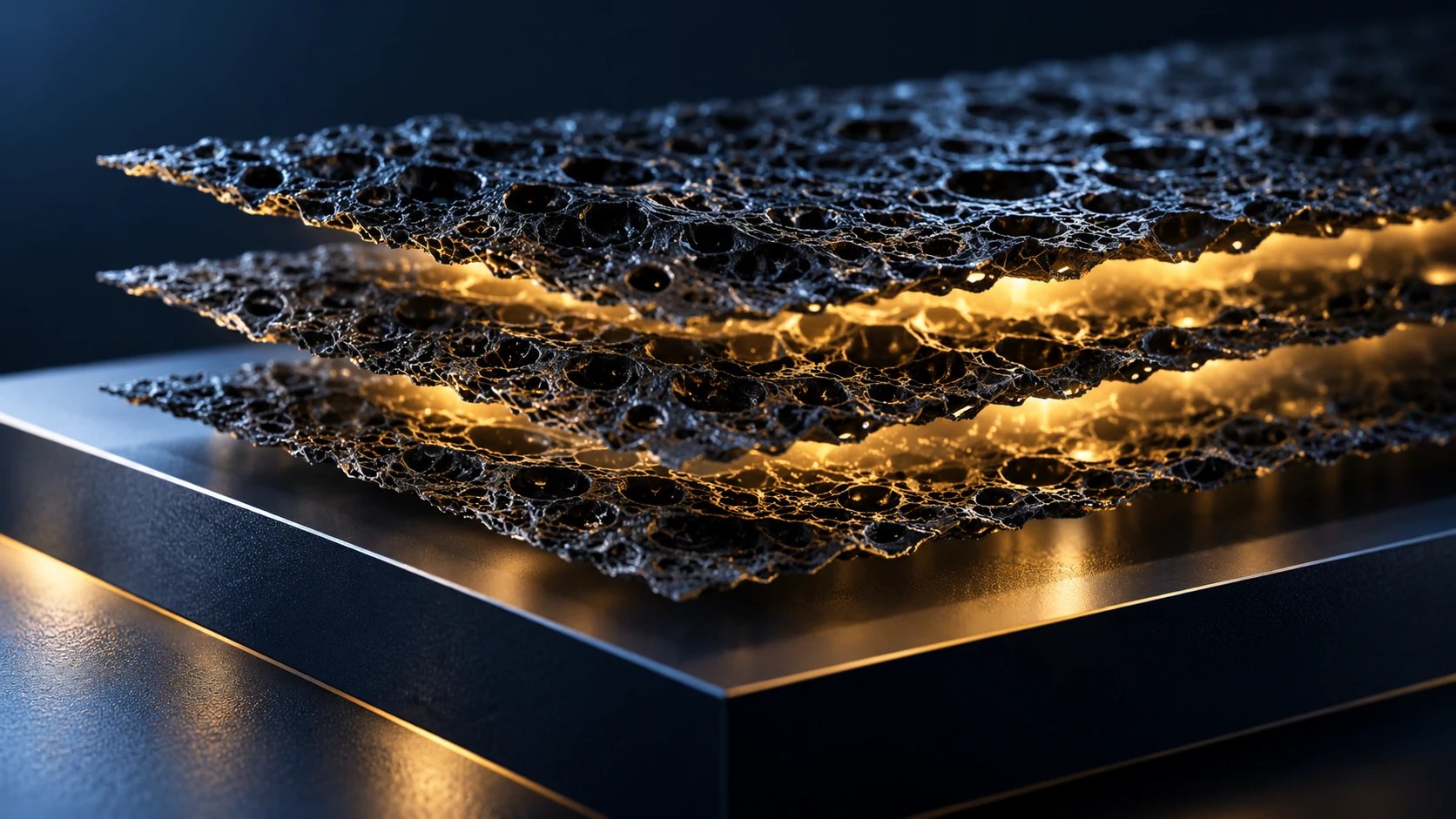 Conceptual gold-lit carbon material layers